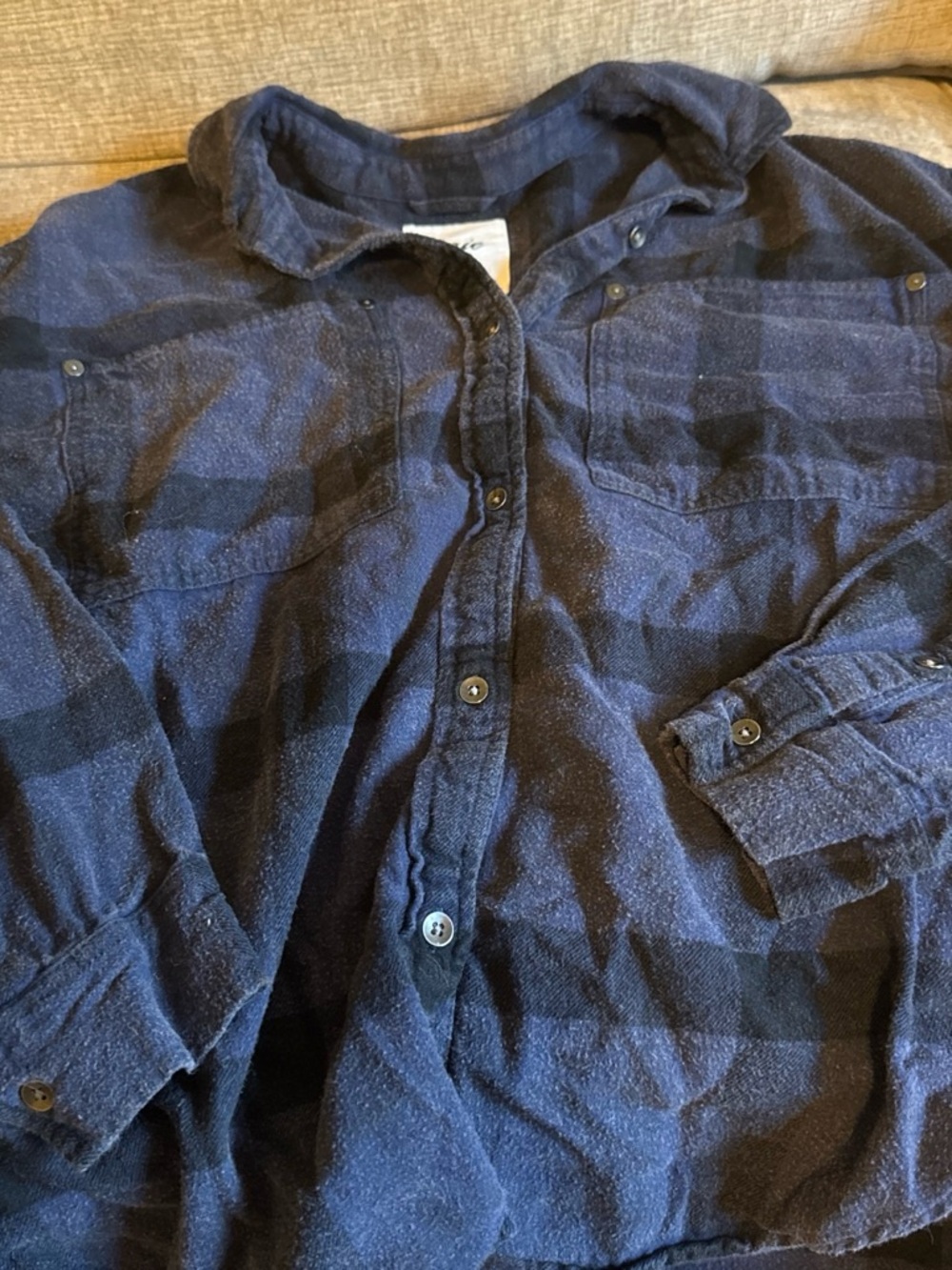 Women’s aerie Navy Blue Plaid Button-Up Shirt